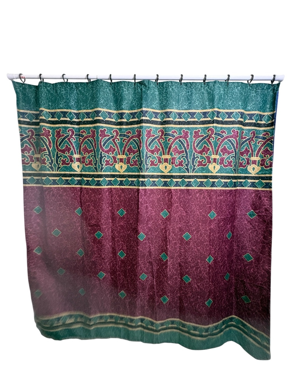 Springs Vintage 90’s Marbled Burgundy and Hunter Green Fabric Shower Curtain New